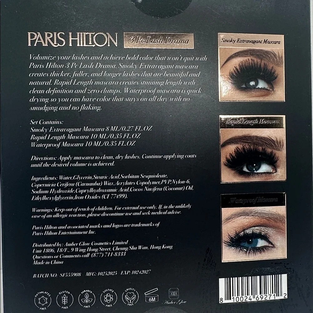 💎NWT Paris Hilton 3 Pc Lash Drama Mascara Gift Set Smoky,Rapid-length,waterproof